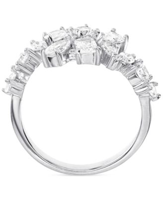 Cubic Zirconia Multi-Cut Horizontal Cluster Ring