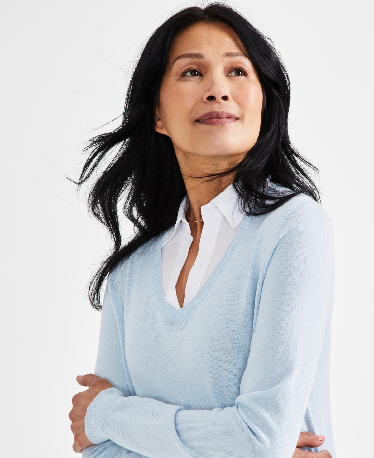 Style & Co Petite Two for One V-Neck Pullover Sweater, Created for Macy's