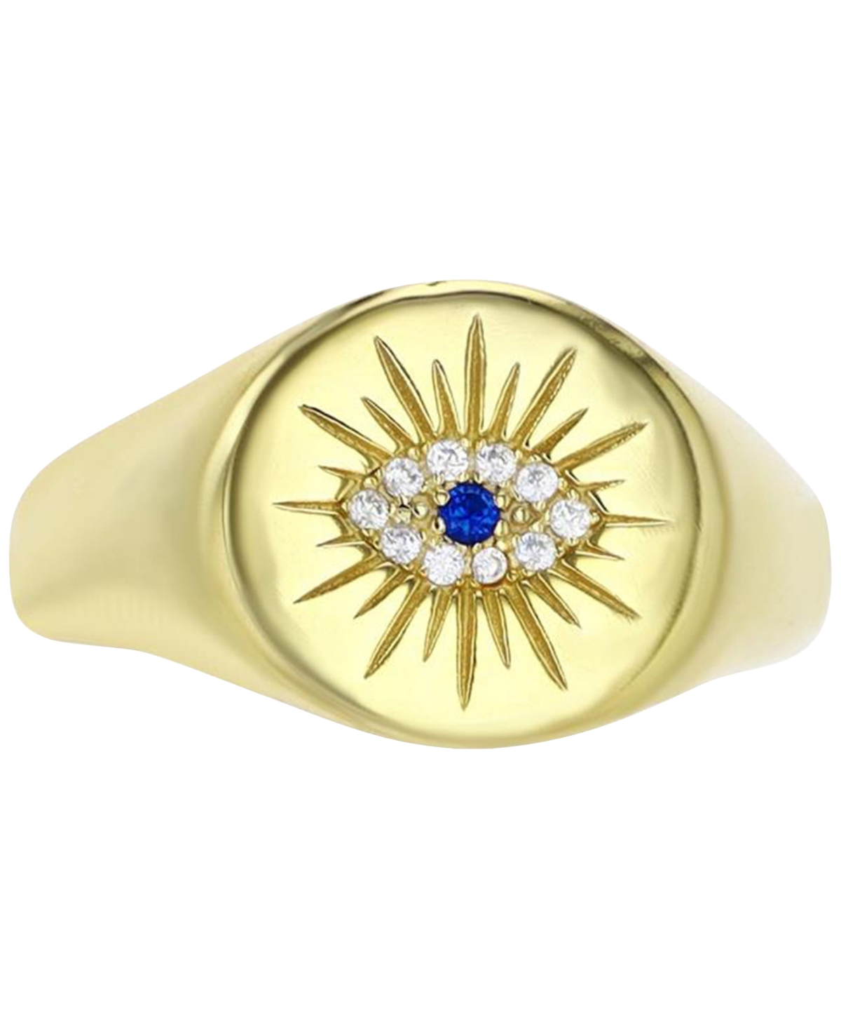 Cubic Zirconia & Lab Grown Blue Spinel Accent Evil Eye Ring in Sterling Silver
