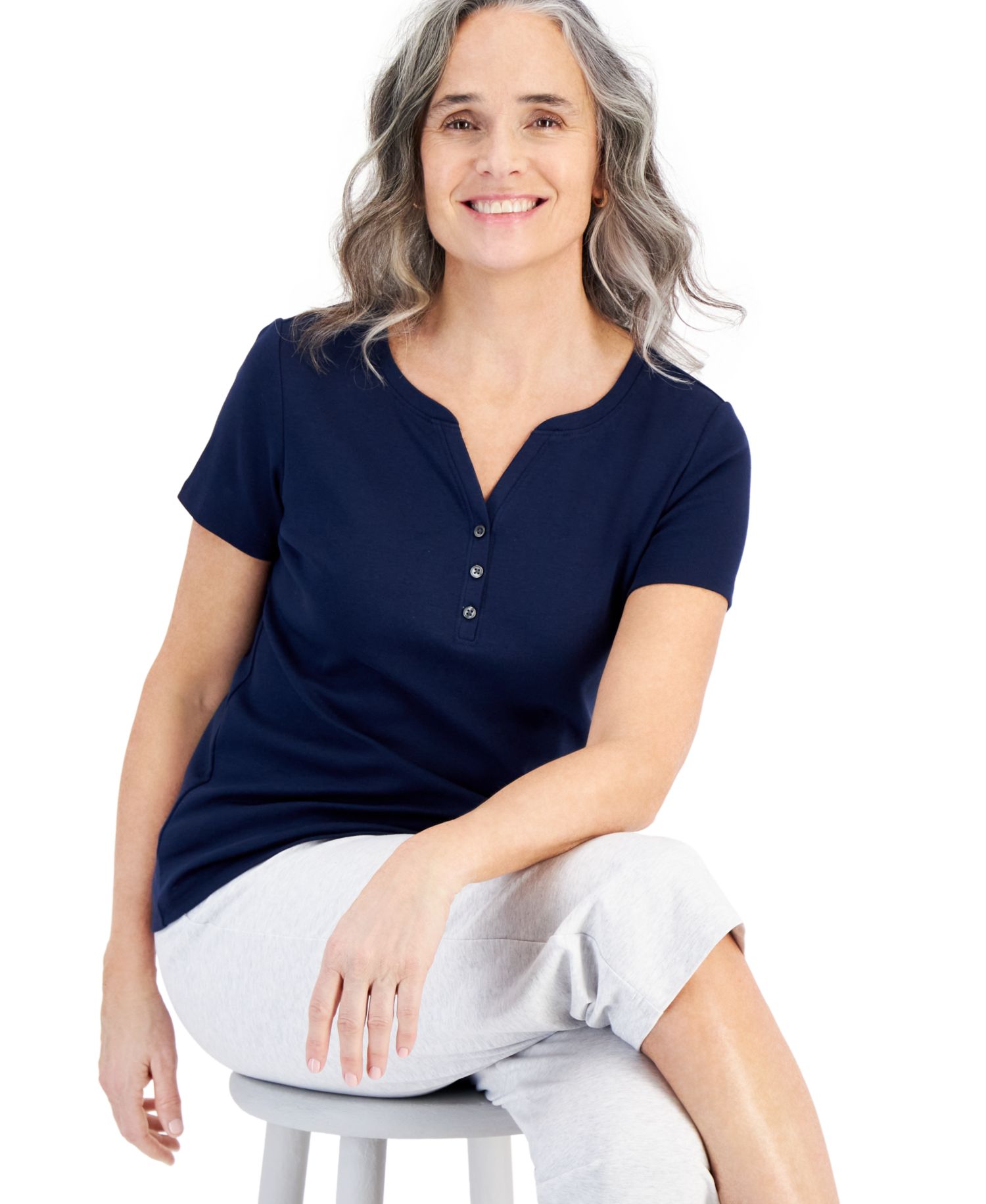 Petite Cotton Henley Short-Sleeve T-Shirt