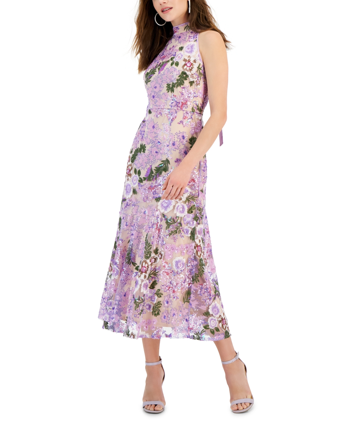 Shop Sam Edelman Women's Sequined High-neck Halter Tie-back Dress In Lavender Multi