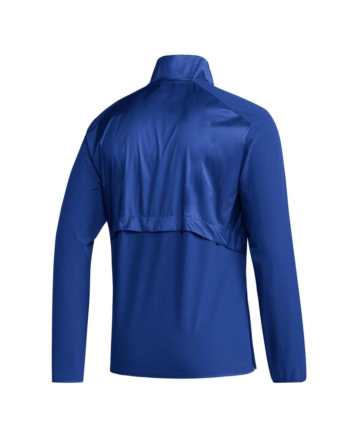 Shop Adidas Originals Men's Adidas Royal Kansas Jayhawks Sideline Aeroready Raglan Sleeve Quarter-zip Jacket