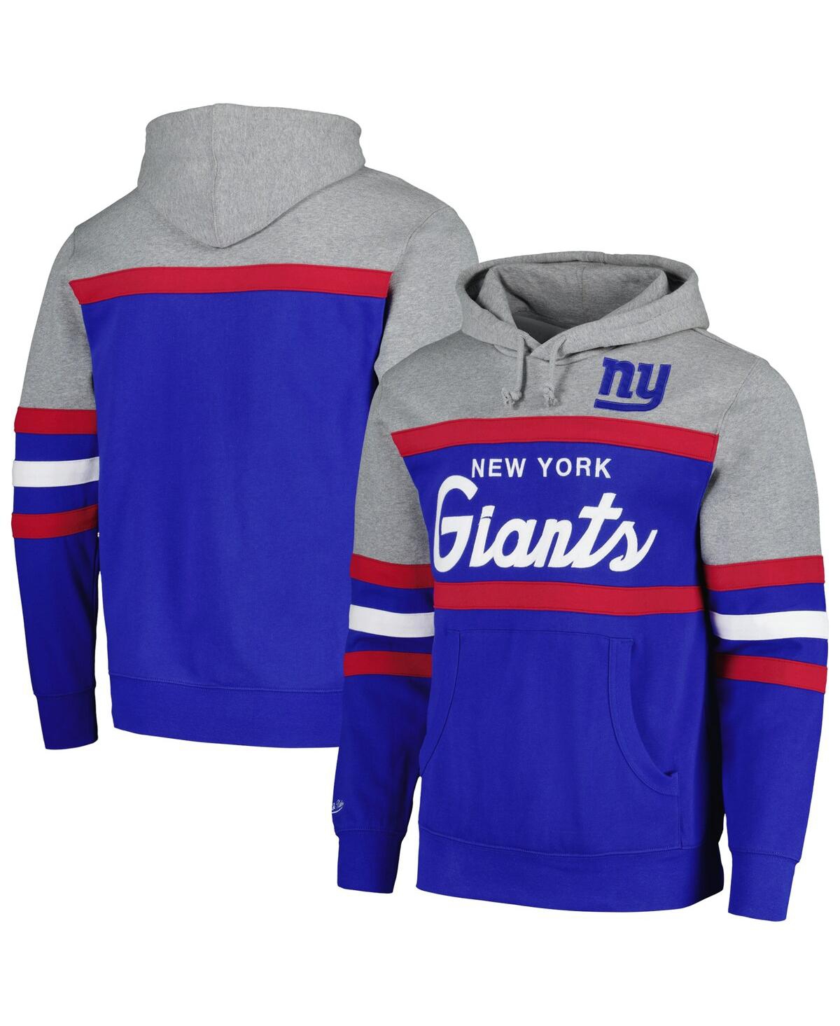 Mitchell & Ness Men's  Heather Gray, Royal New York Giants Big And Tall Head Coach Pullover Hoodie In Heather Gray,royal