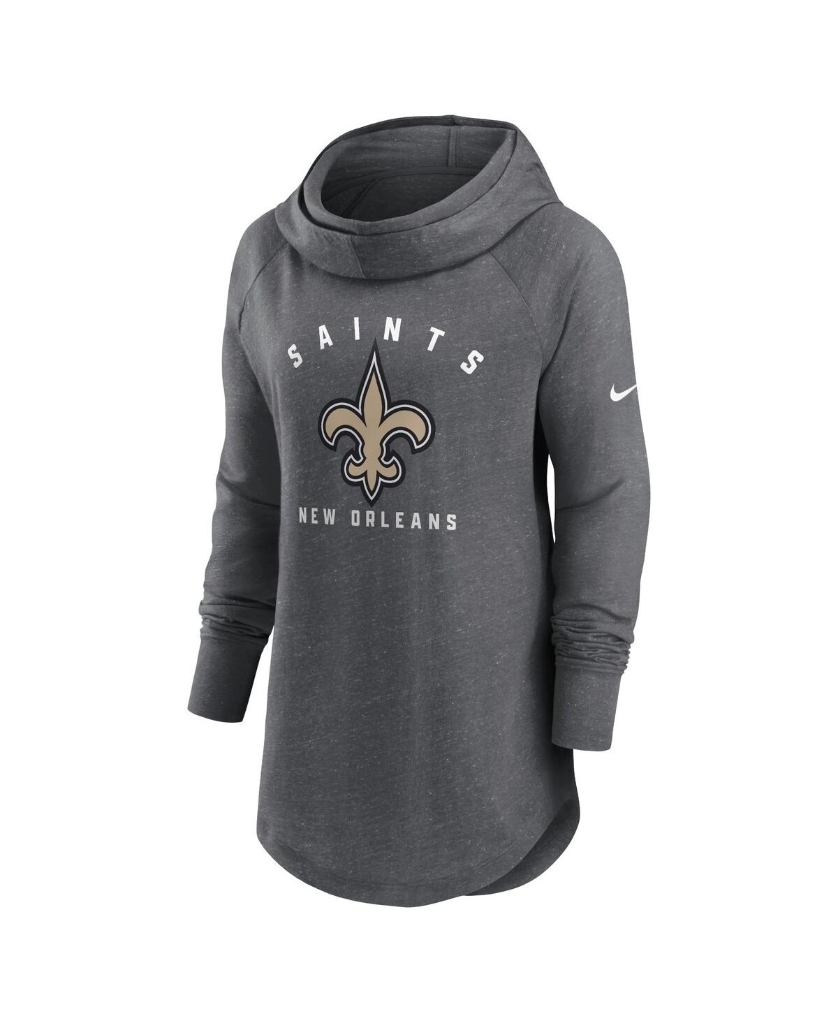 Women's NikeNew Orleans Saints Raglan Funnel Neck Pullover Hoodie - Heather Charcoal
