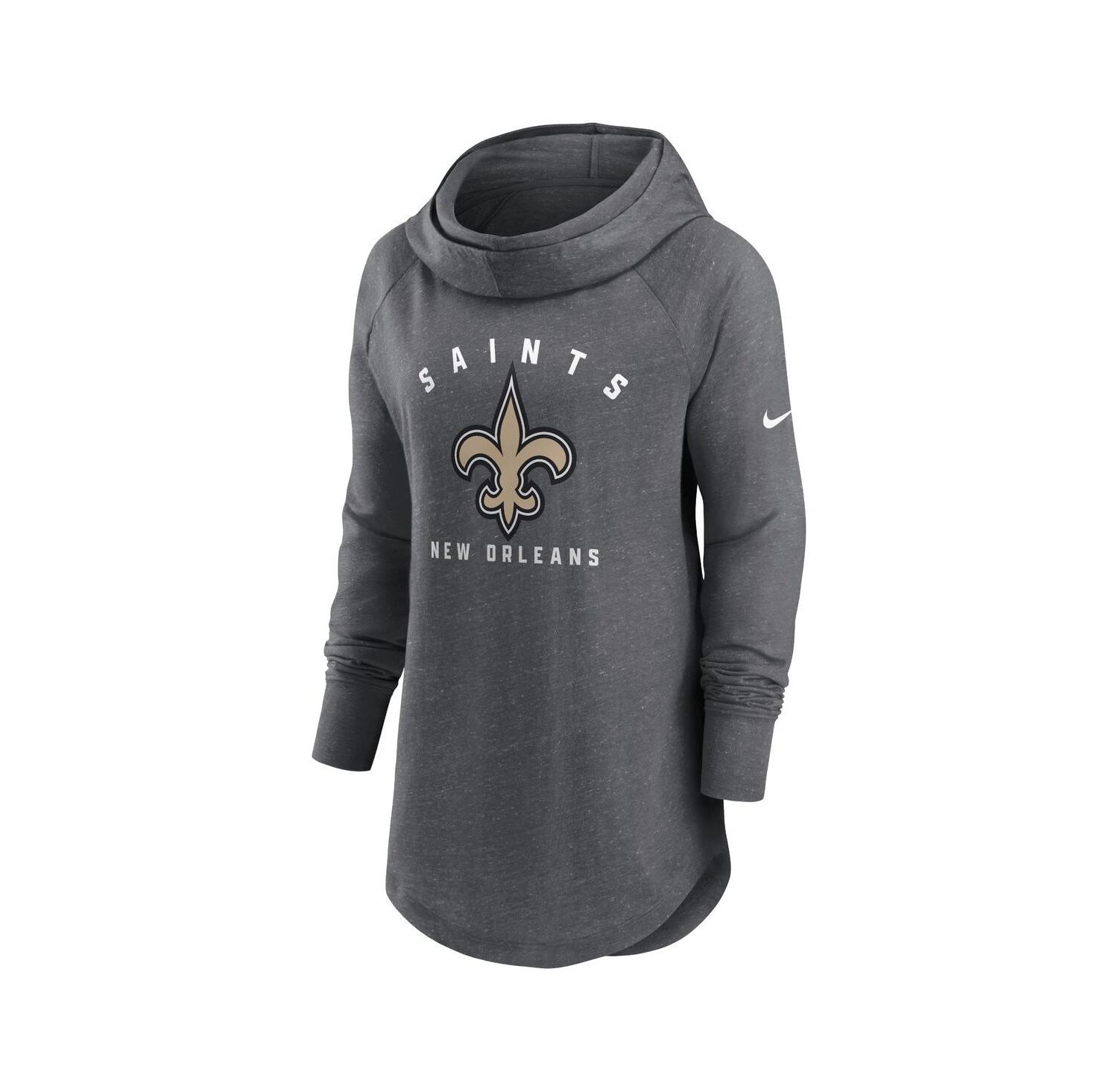 Women's Heather Charcoal New Orleans Saints Raglan Funnel Neck Pullover Hoodie