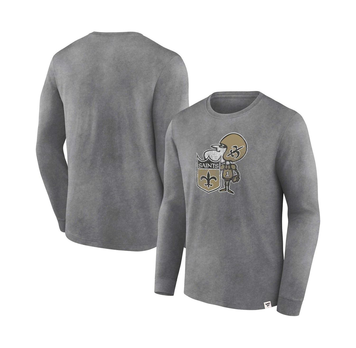 Men's Heather Charcoal Distressed New Orleans Saints Washed Primary Long Sleeve T-shirt