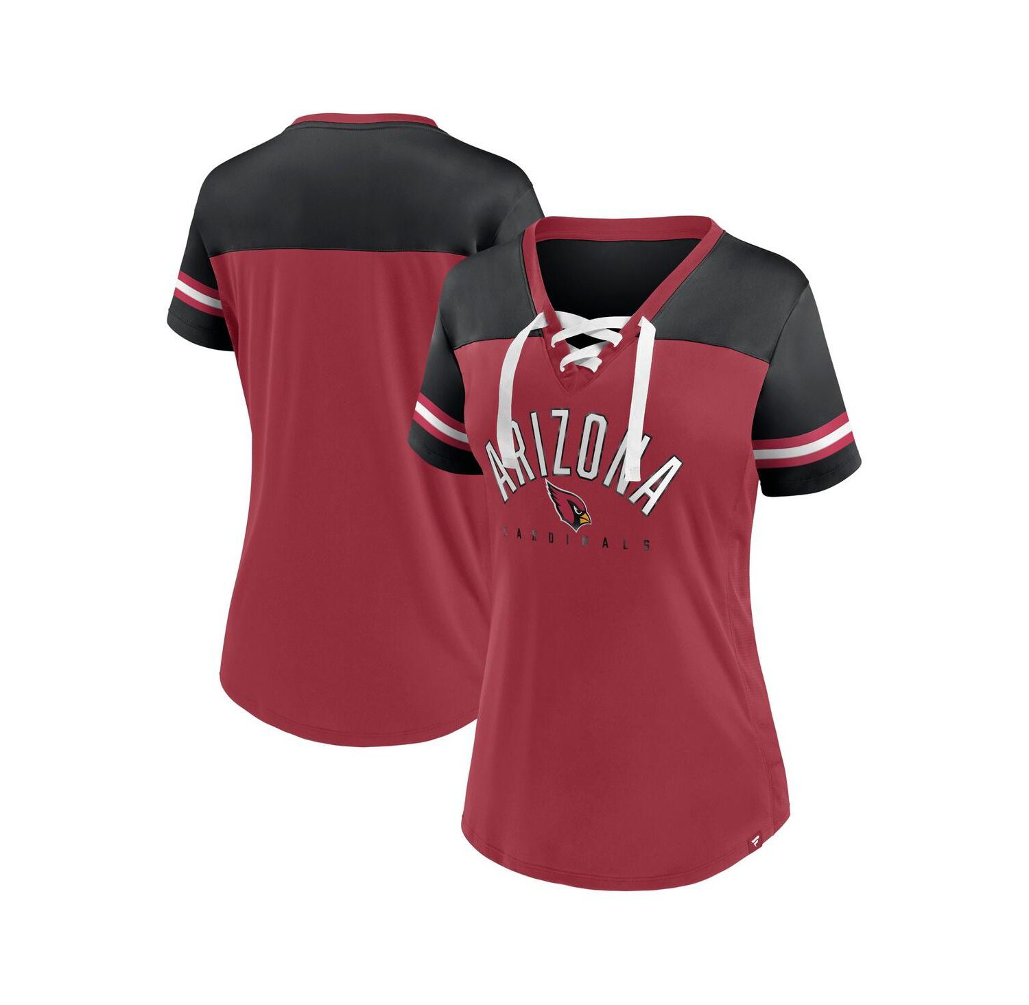Women's Cardinal, Black Arizona Cardinals Blitz and Glam Lace-Up V-Neck Jersey T-shirt