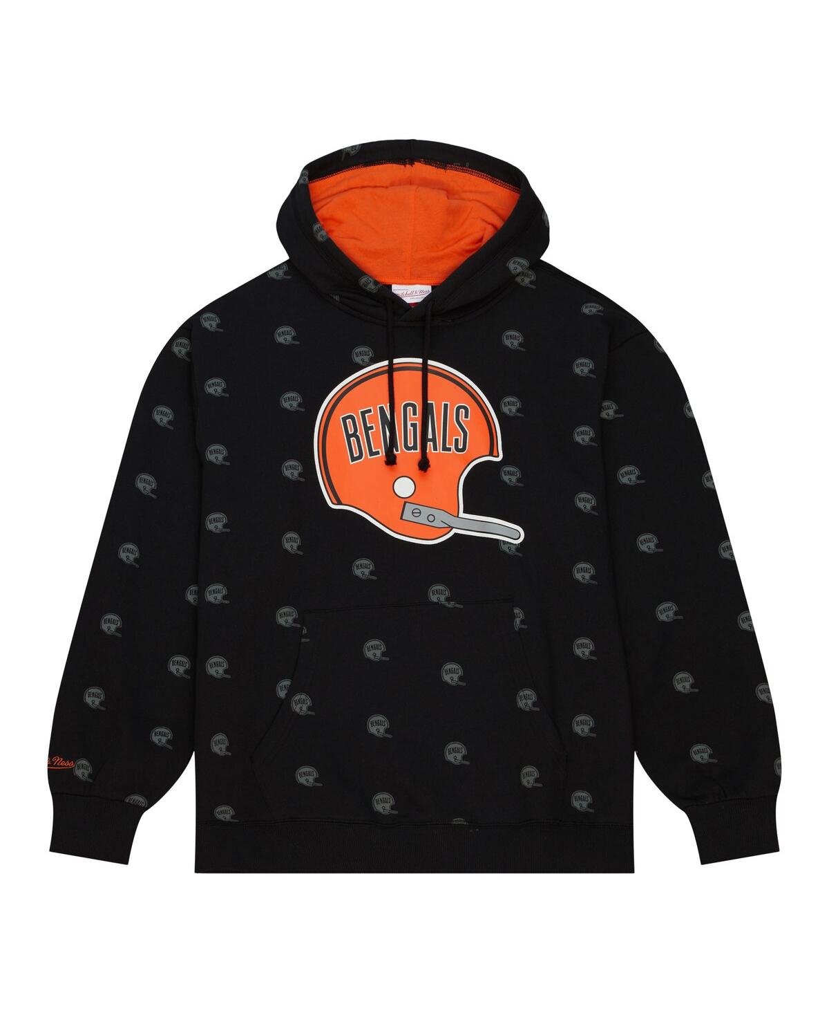 Men's Mitchell & NessCincinnati Bengals Allover Print Fleece Pullover Hoodie - Black