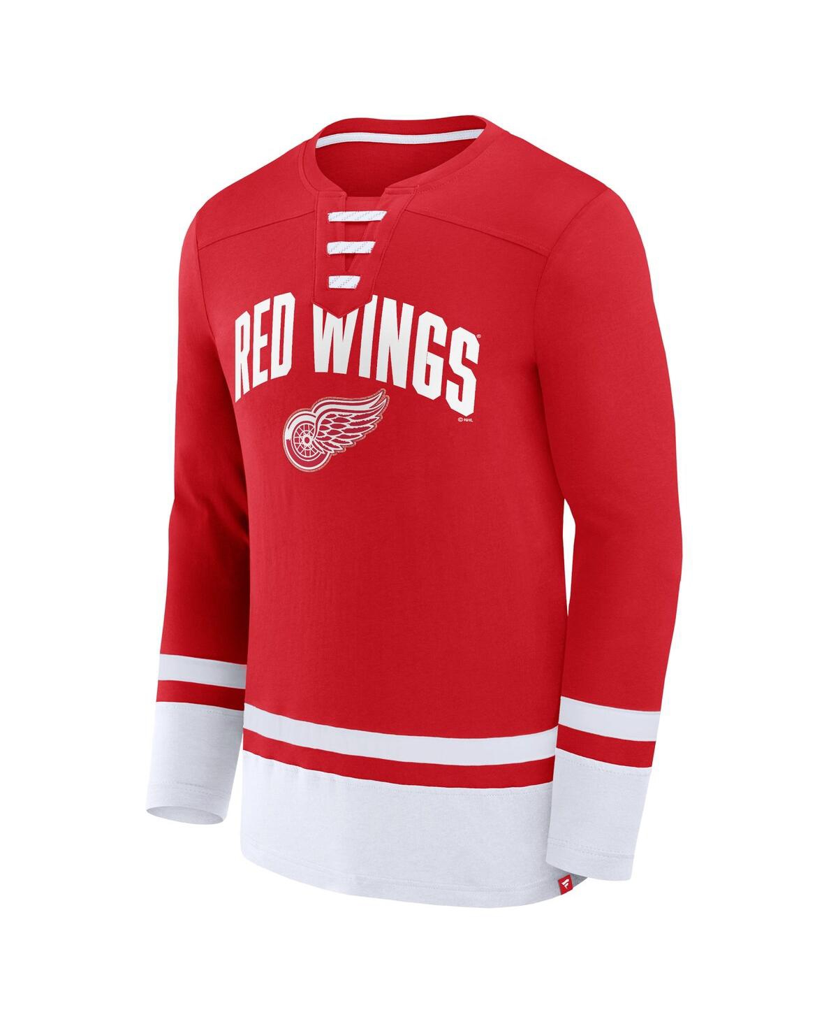 Men's FanaticsDetroitWings Back Pass Lace-Up Long Sleeve T-shirt - Red