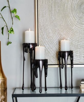 Aluminum Pillar Candle Holder with Dripping Melting Designed Legs Set of 3 - 12", 10", 8" H