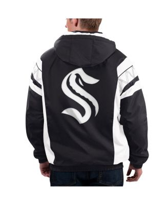 Men's x NHL Black Ice Black, White Seattle Kraken Home Team Half-Zip Pullover Hoodie Jacket