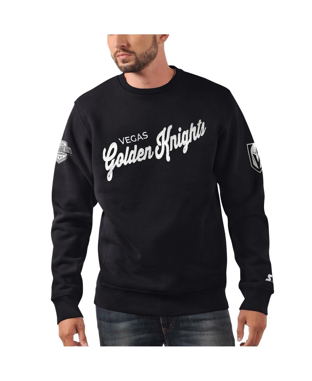 Men's Starter x Nhl Black Ice Black Vegas Golden Knights Cross Check Pullover Sweatshirt - Black