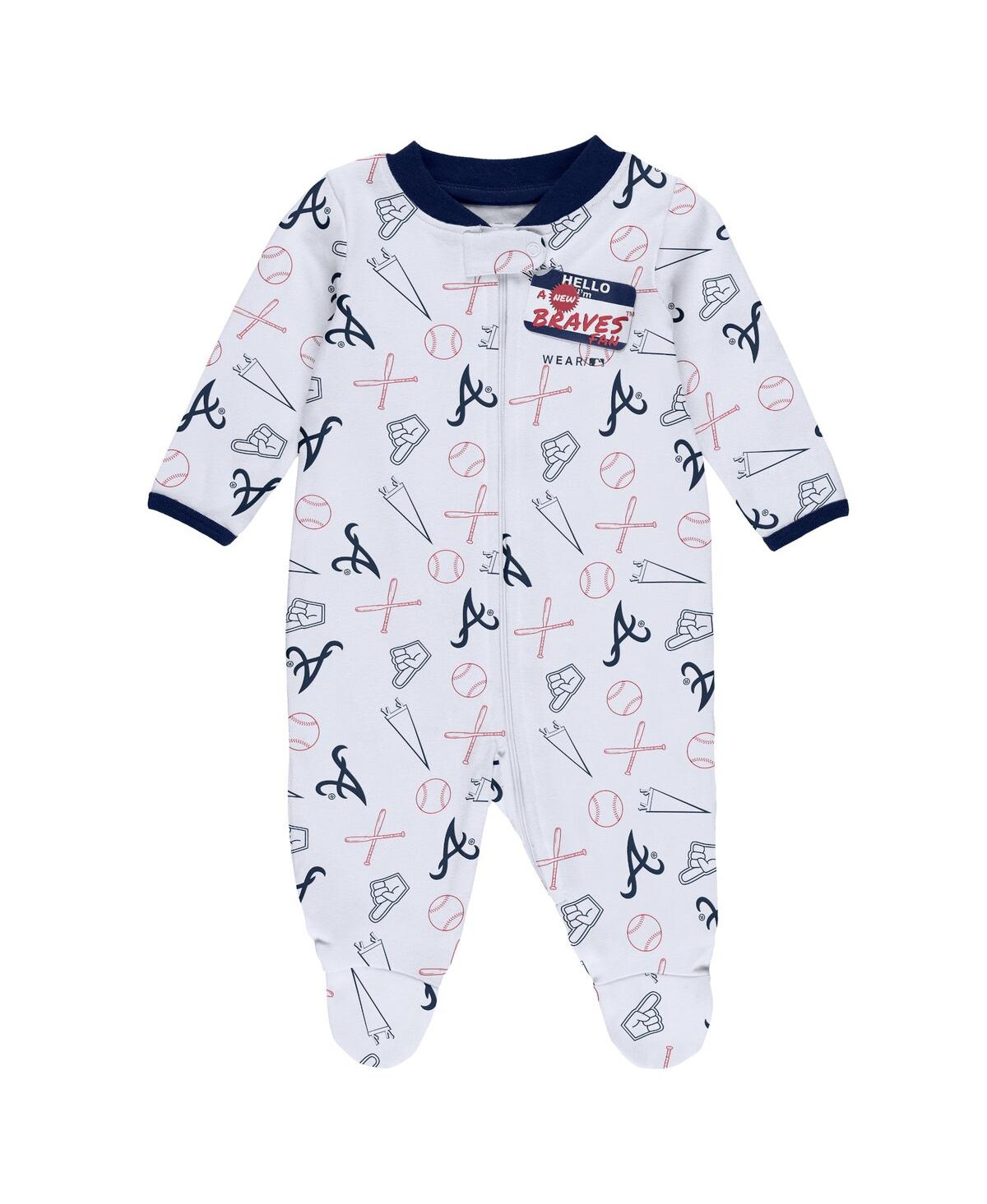 Newborn and Infant Boys and Girls Wear by Erin AndrewsAtlanta Braves Sleep and Play Full-Zip Footed Jumper with Bib - White