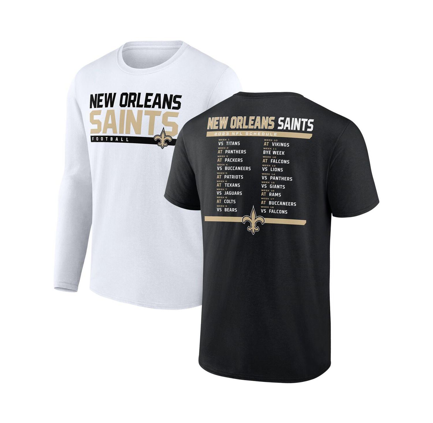 Men's Black, White New Orleans Saints Two-Pack 2023 Schedule T-shirt Combo Set
