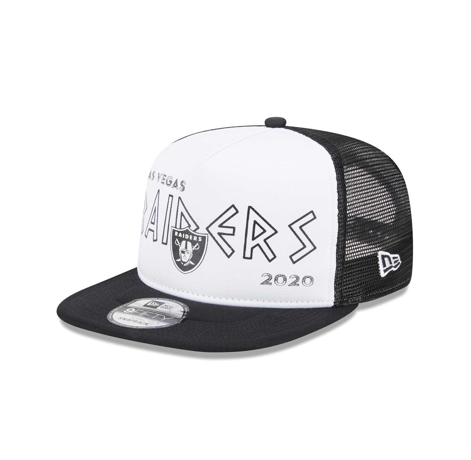 Men's White, Black Las Vegas Raiders Banger 9FIFTY Trucker Snapback Hat