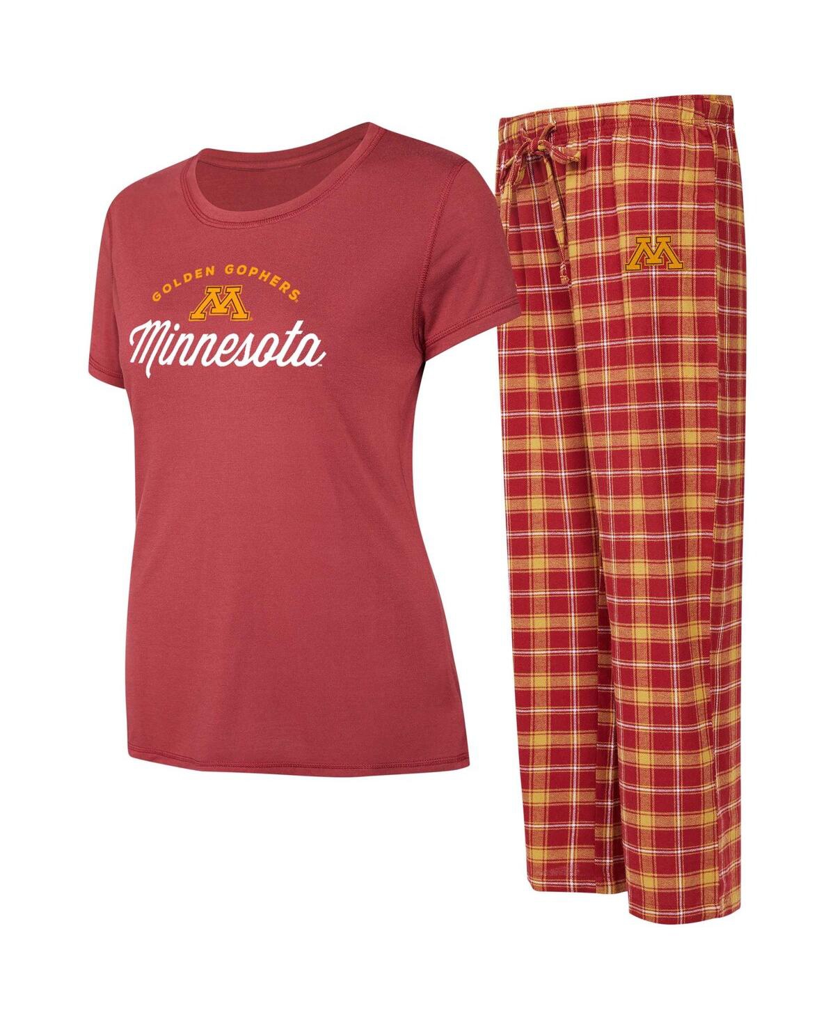 Shop Concepts Sport Women's  Maroon, Gold Minnesota Golden Gophers Arctic T-shirt And Flannel Pants Sleep  In Maroon,gold