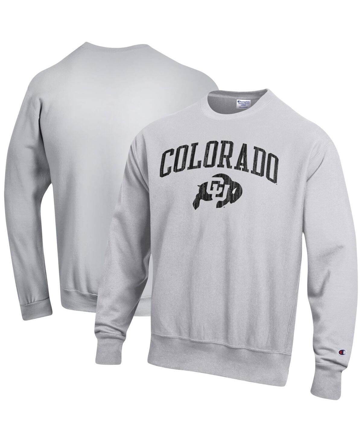 Shop Champion Men's  Silver Distressed Colorado Buffaloes Arch Over Logo Reverse Weave Pullover Sweatshirt