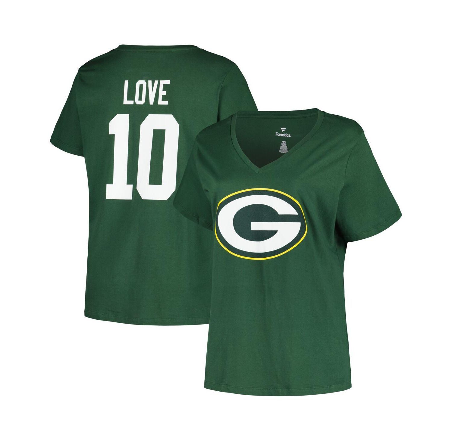 Women's Jordan Love Green Green Bay Packers Plus Size Player Name and Number V-Neck T-shirt