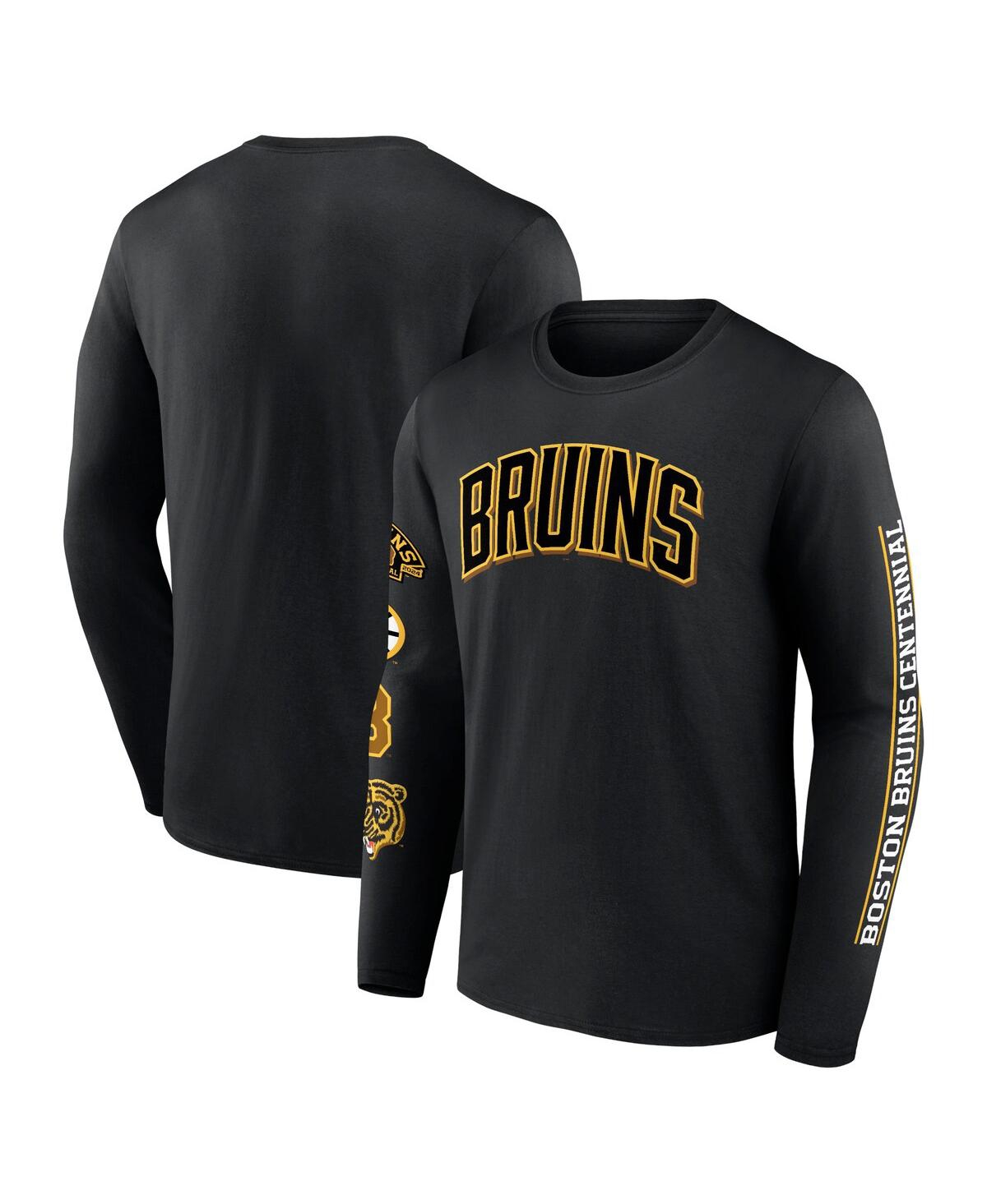 Shop Fanatics Men's  Black Distressed Boston Bruins Centennial Long Sleeve T-shirt