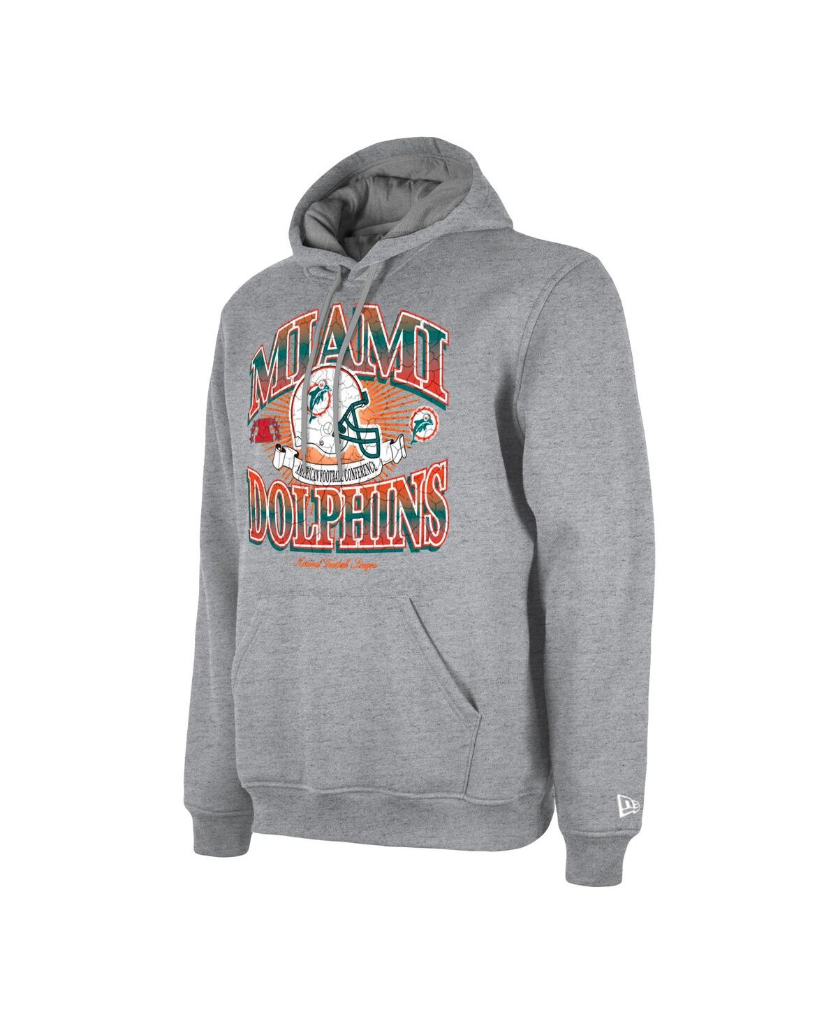 Men's New EraDistressed Miami Dolphins Retro Pullover Hoodie - Heather Gray