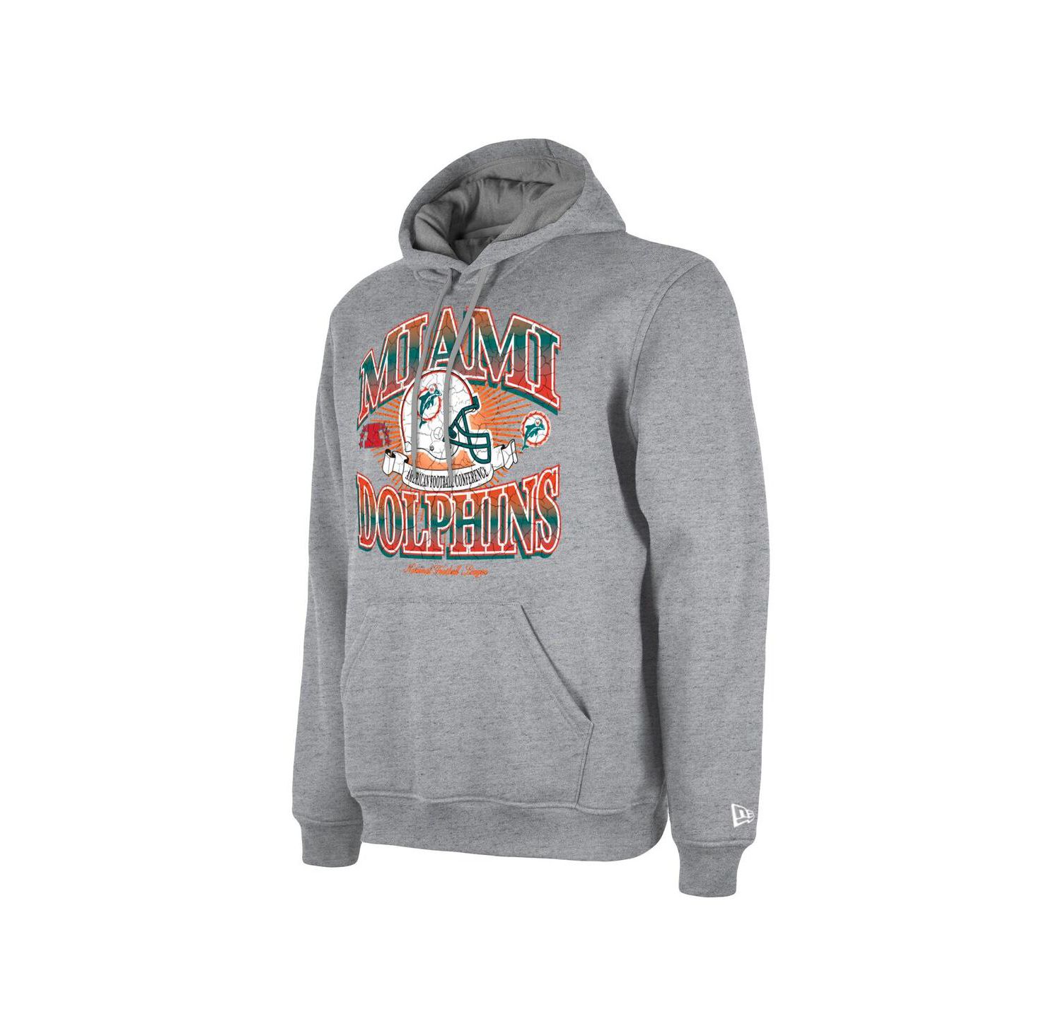 Men's Heather Gray Distressed Miami Dolphins Retro Pullover Hoodie
