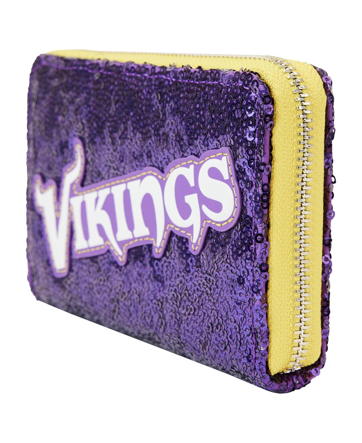 Shop Loungefly Women's  Minnesota Vikings Sequin Zip-around Wallet In Purple