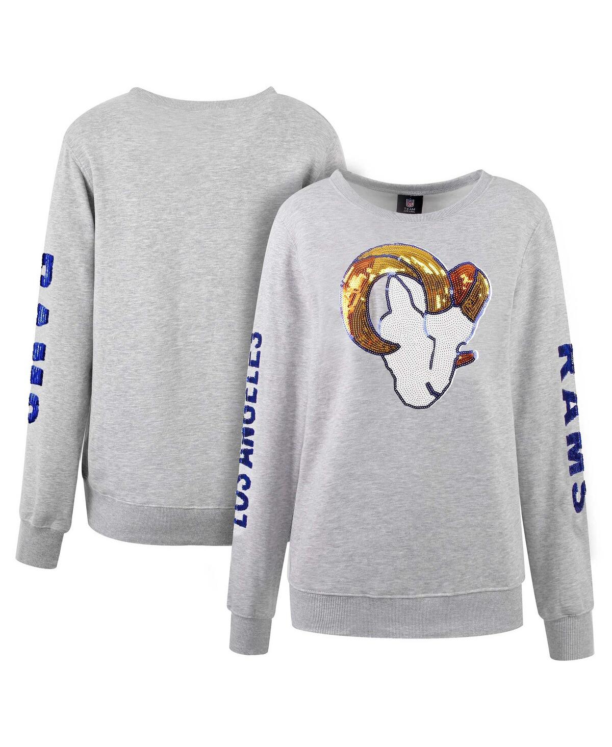 Shop Cuce Women's  Heather Gray Los Angeles Rams Sequined Logo Pullover Sweatshirt