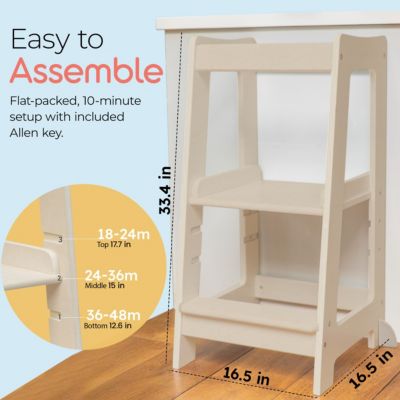Montessori Toddler Tower Kitchen Wooden Helper Step Stool, Adjustable Toddler Steps with Safety Rail