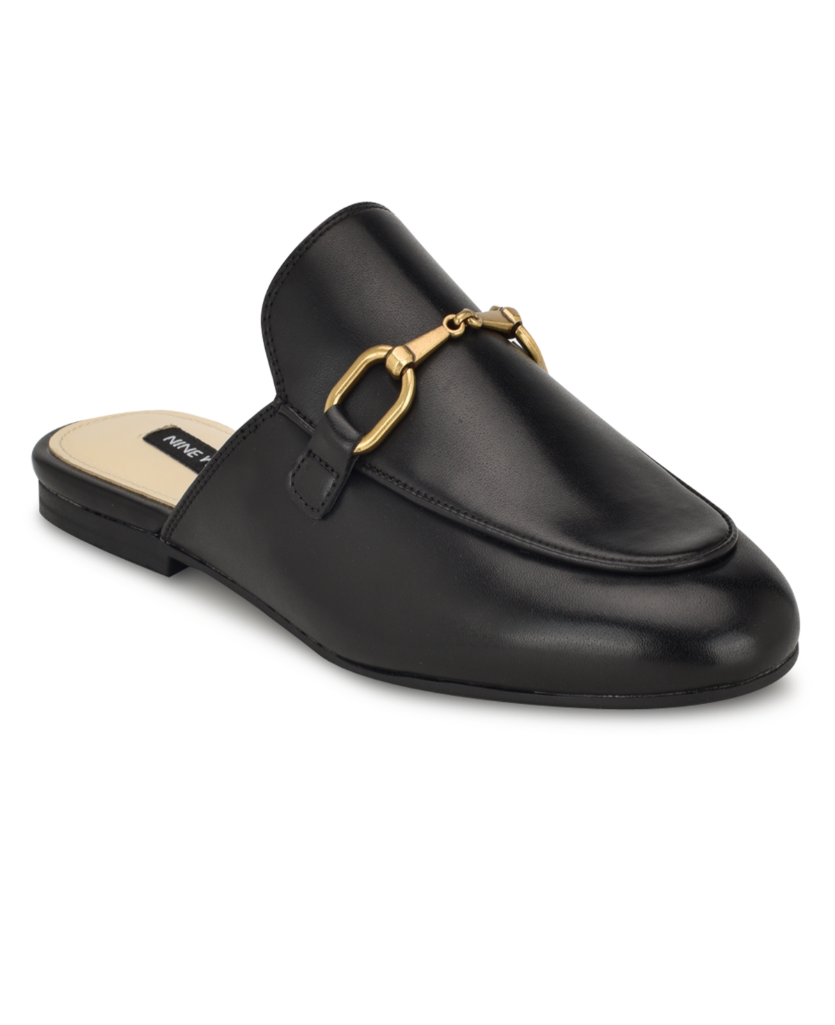 Shop Nine West Women's Bhalya Round Toe Slip-on Flat Casual Mules In Black - Faux Leather