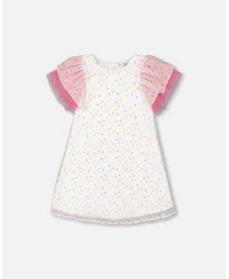 Polka Dot Dress With Mesh White Printed Party Dots