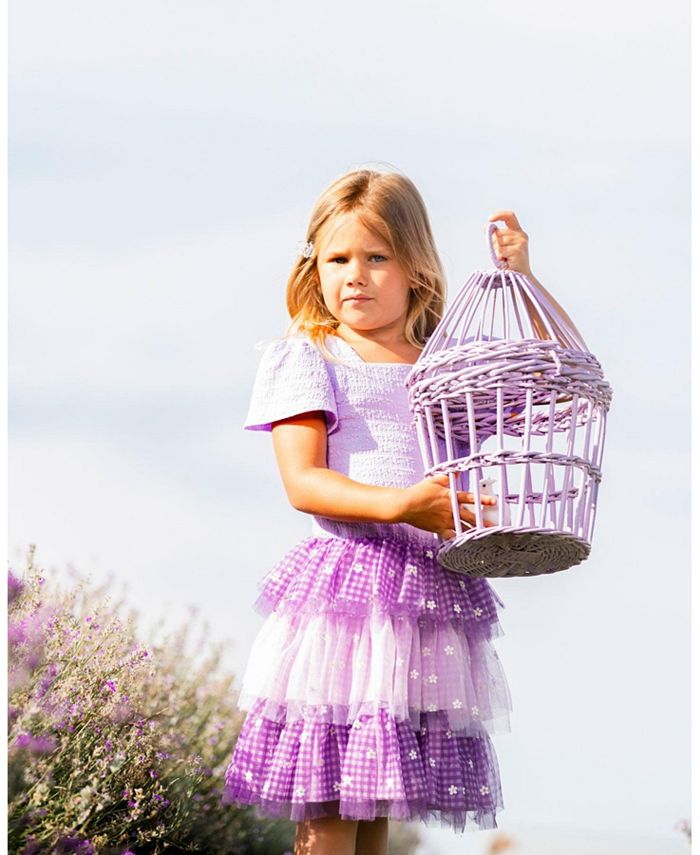 Deux par Deux Girl Textured Knit Dress With Mesh Skirt Lavender ...