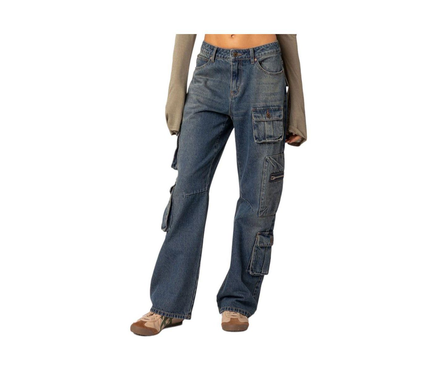 Женские джинсы Edikted Baggy boyfriend cargo, цвет: Синий потёртый — фото 1
