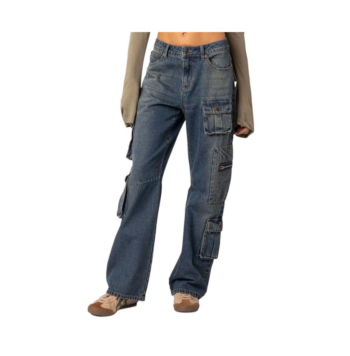 Women's Baggy boyfriend cargo jeans - Blue-washed