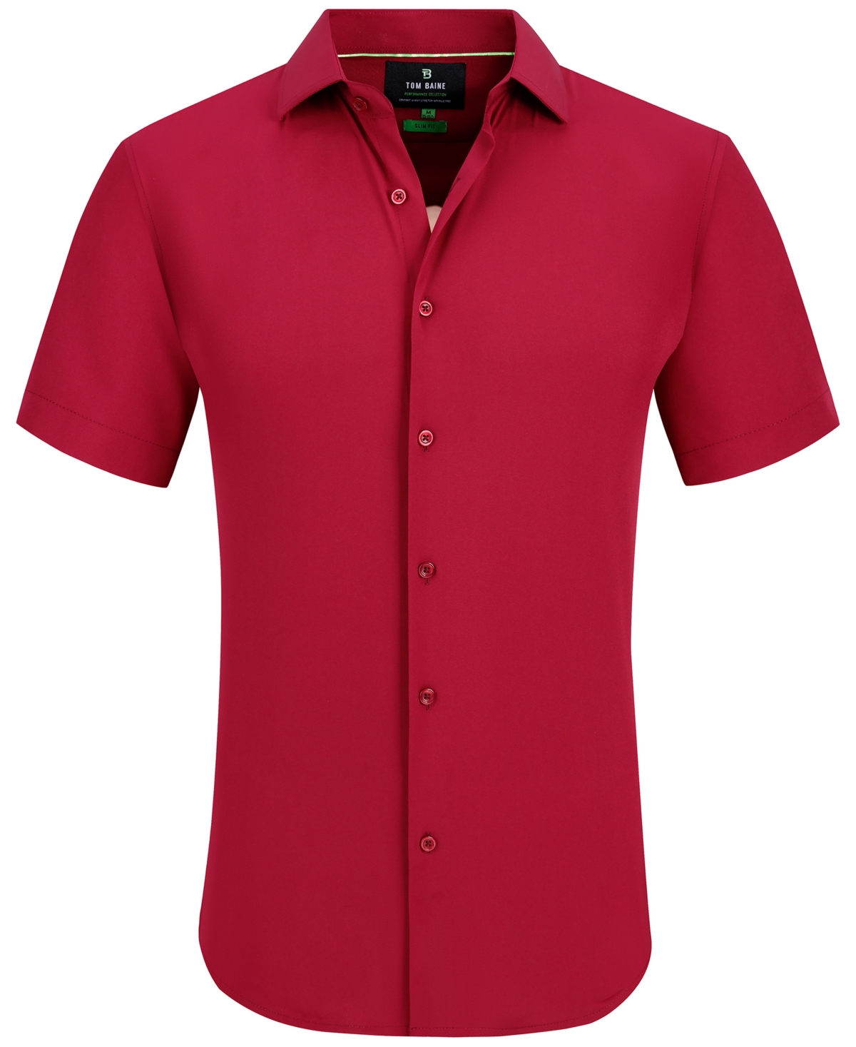 Shop Tom Baine Men's Slim Fit Short Sleeve Performance Button Down Dress Shirt In Burgundy