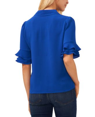 Women's Button-Front Ruffled 3/4-Sleeve  Blouse