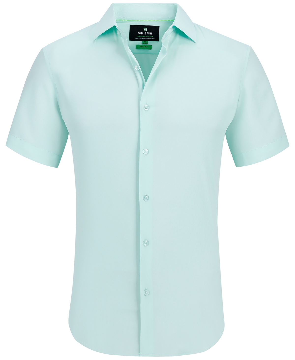 Tom Baine Men's Slim Fit Short Sleeve Performance Button Down Dress Shirt In Mint