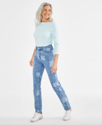 Style & Co Women's High-Rise Straight-Leg Printed Jeans