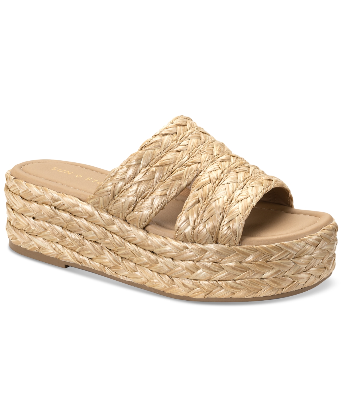 Shop Sun + Stone Women's Olinkaa Woven Slide Espadrille Wedge Sandals, Created For Macy's In Natural Raffia