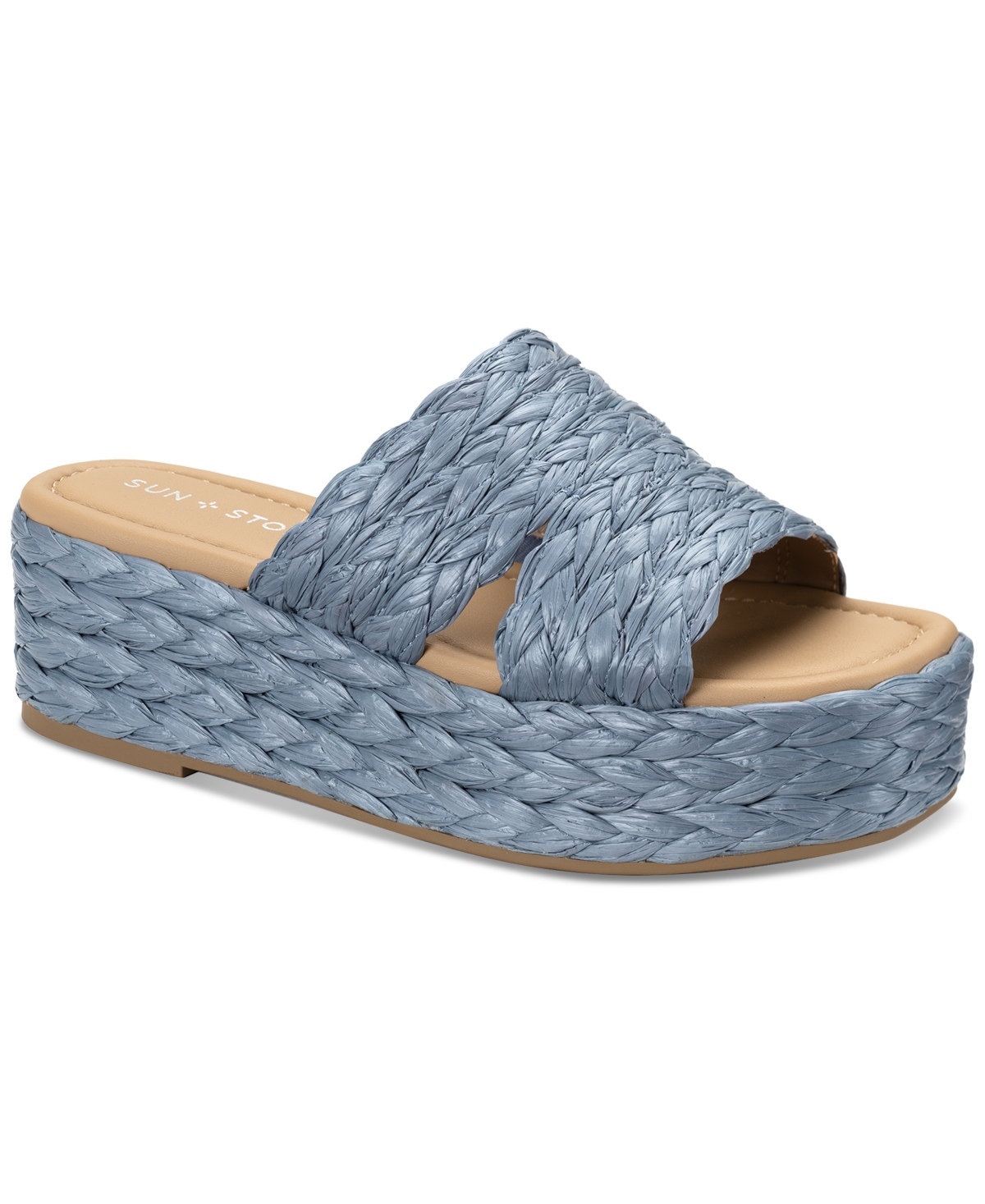 Shop Sun + Stone Women's Olinkaa Woven Slide Espadrille Wedge Sandals, Created For Macy's In Blue Raffia