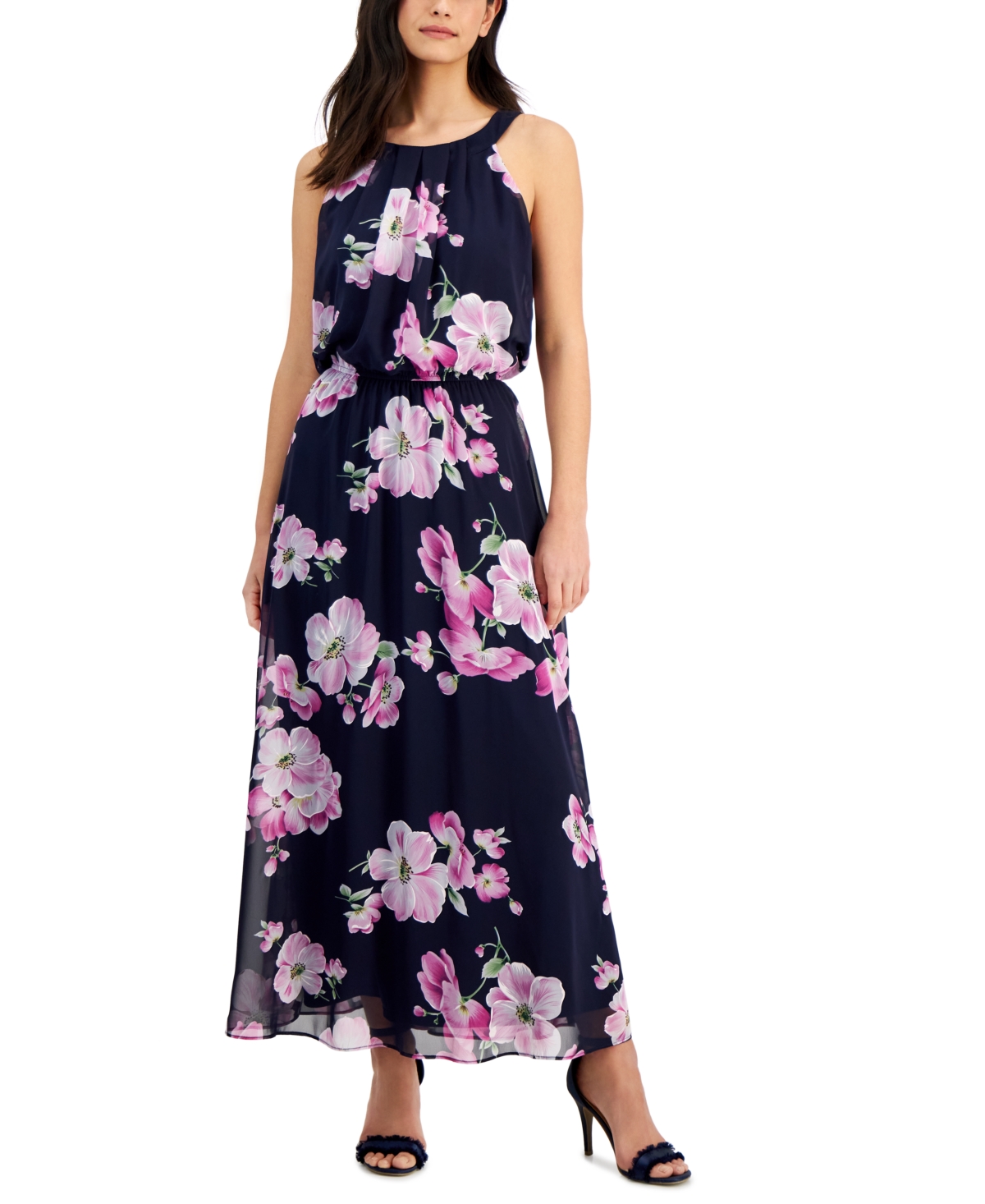 Women's Sleeveless Chiffon A-Line Maxi Dress - Navy Orchid