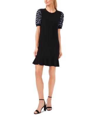 CeCe - Women's Mixed-Media Puff-Sleeve Knit Dress