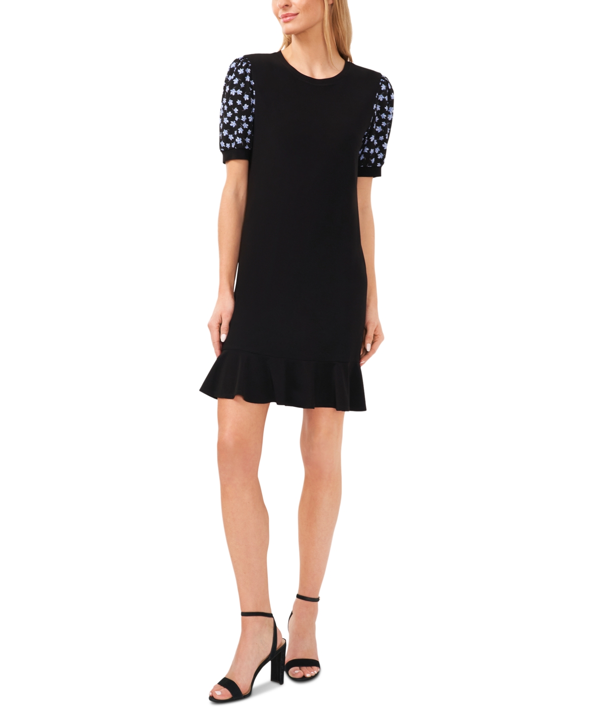 Cece Women's Mixed-media Puff-sleeve Knit Dress In Rich Black