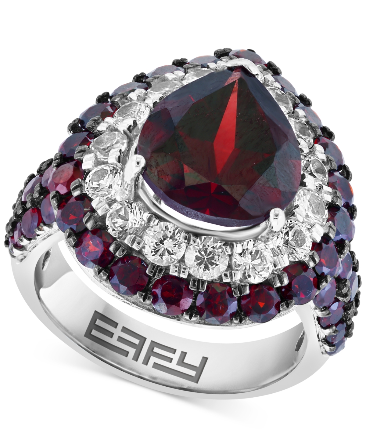 Effy Collection Effy Garnet (7-1/3 Ct. T.w.) & White Topaz (1-1/2 Ct. T.w.) Pear Halo Ring In Sterling Silver