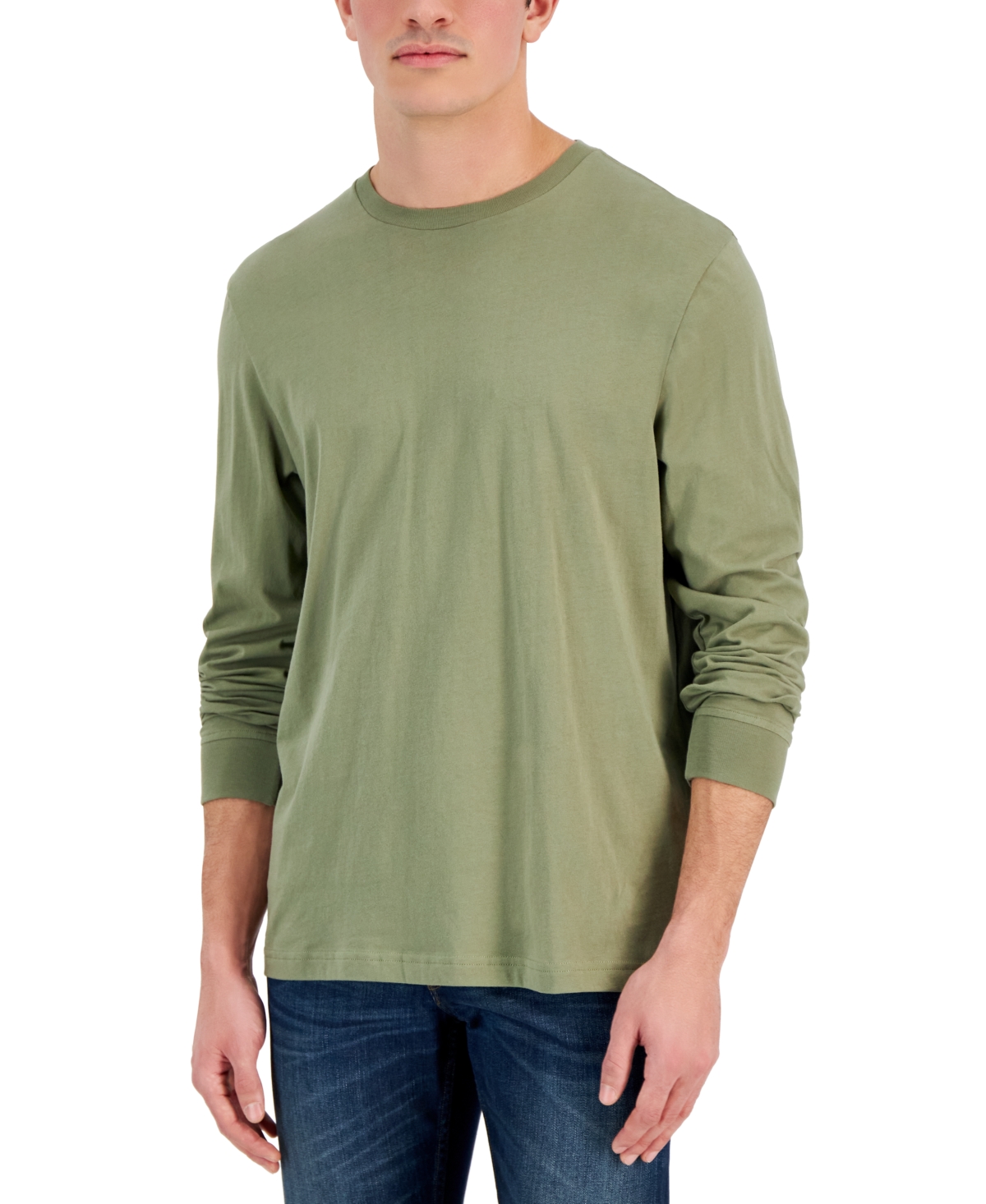 Club Room Men's Long Sleeve T-shirt, Created For Macy's In Olive Tint