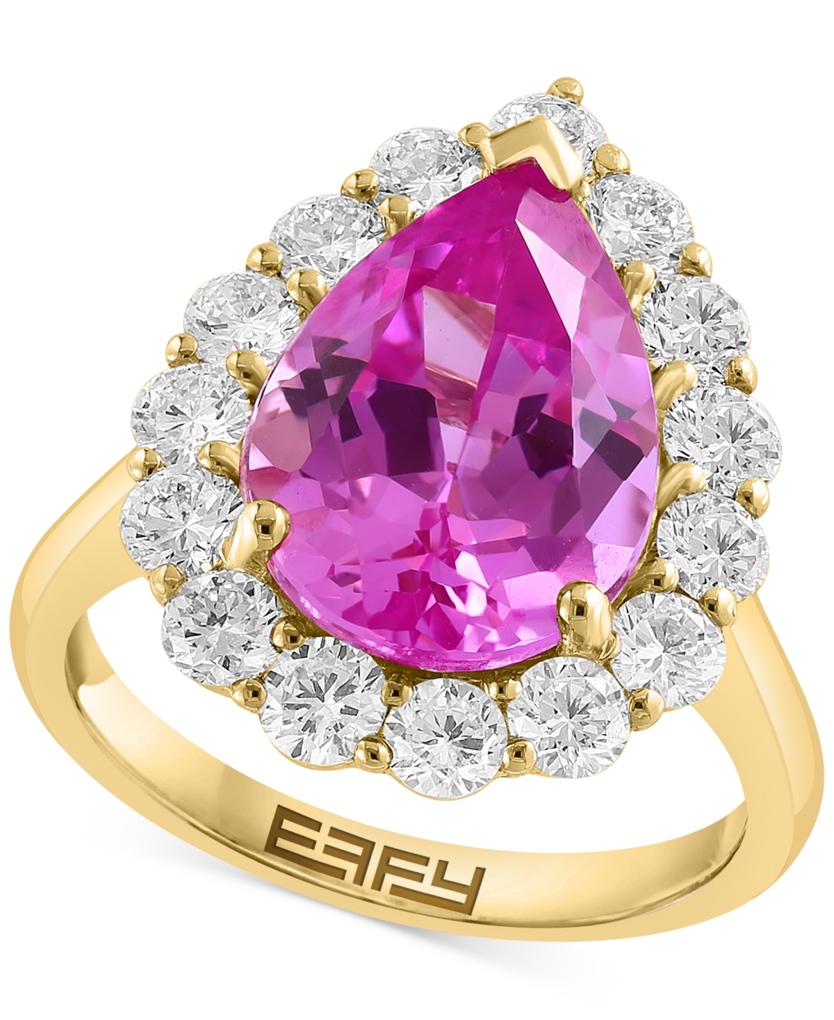 Effy Collection Effy Lab Grown Pink Sapphire (5-5/8 Ct. T.w) & Lab Grown Diamond (1-1/3 Ct. T.w.) Halo Ring In 14k G In Yellow Gold