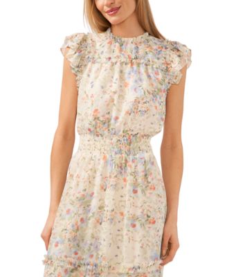 Women's Floral Flutter-Sleeve Midi Dress