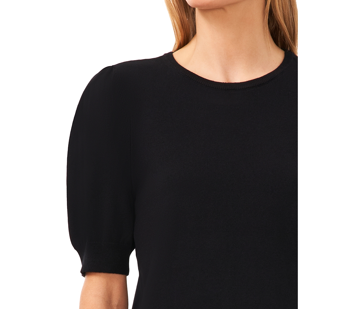 CeCe Women's Crewneck Puff Sleeve Cotton Sweater