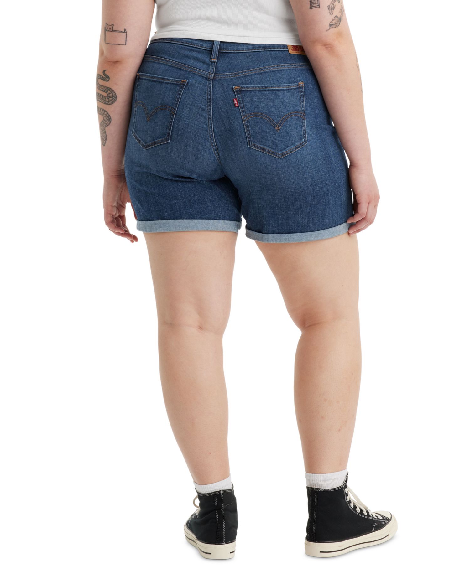 Trendy Plus Size Mid-Length Stretch Denim Shorts