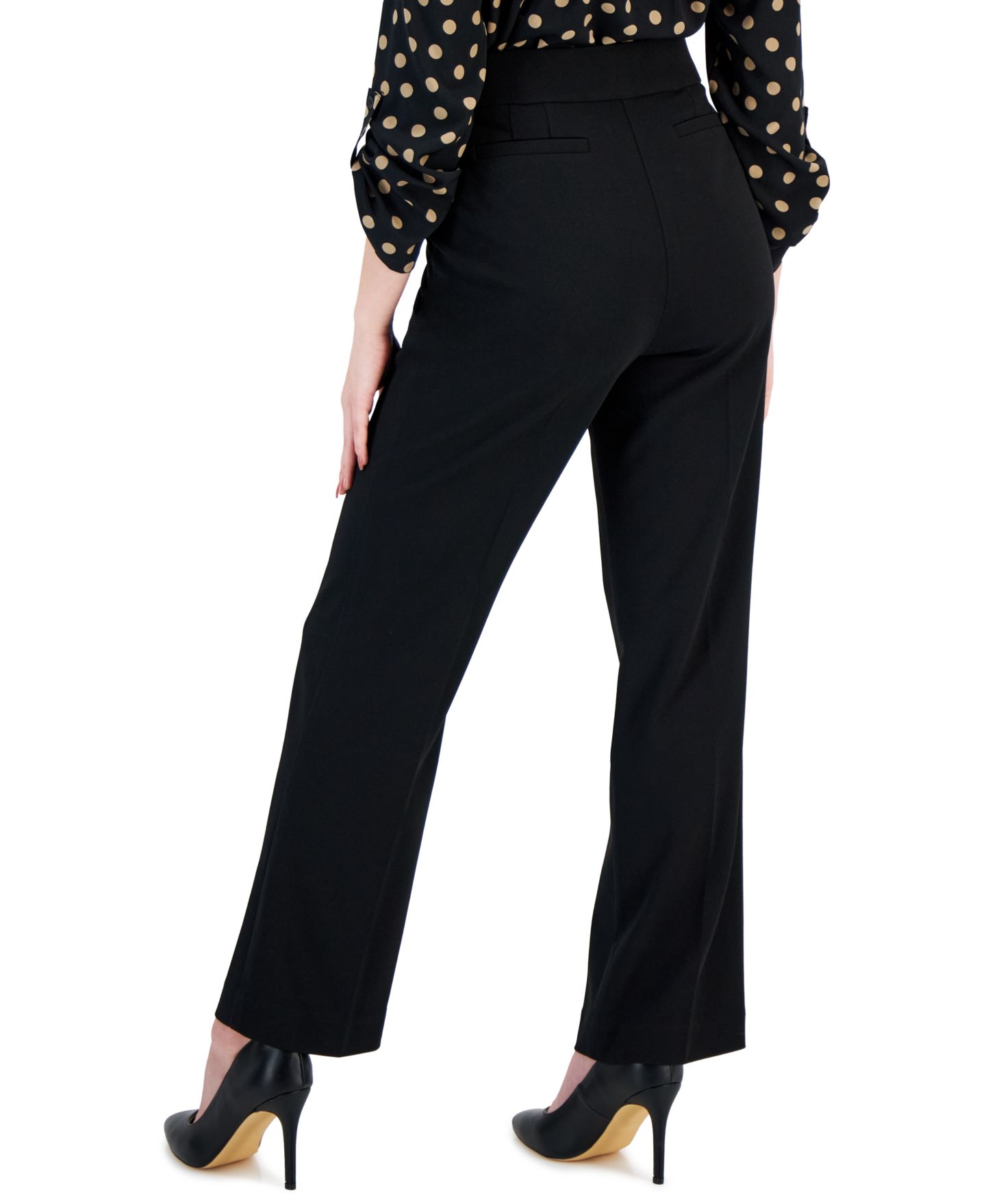 Женские брюки Anne Klein Essentials AK Anne Klein Plus Size Pull-On Mid-Rise Straight-Leg, цвет: Чёрный — фото 2