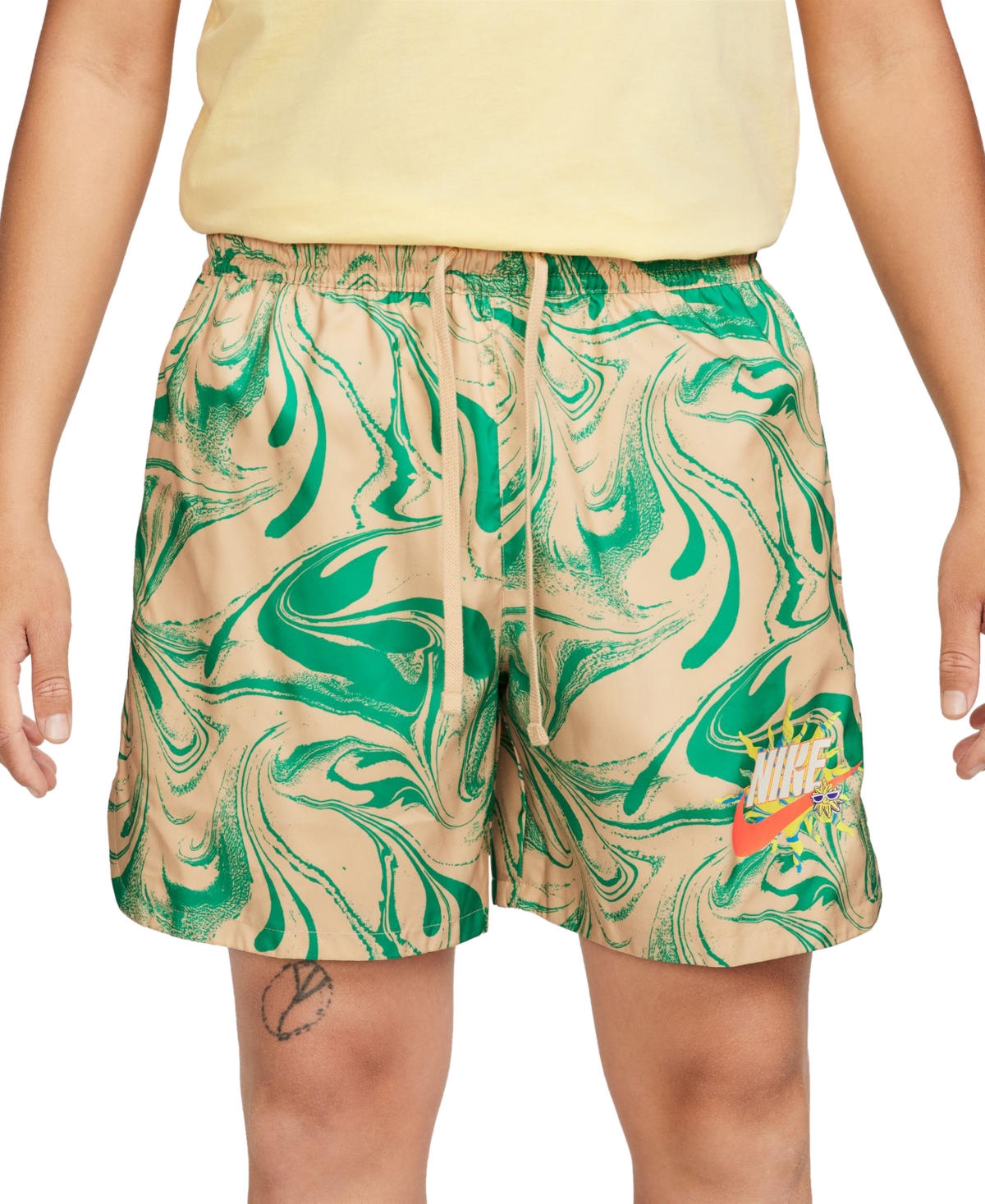 Shop Nike Men's Sportswear Lined Logo Swirl Shorts In Sesame